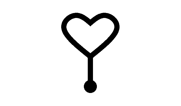 A simple black drawing of an outline of a heart, with a line extending from the bottom and ending in a dot.